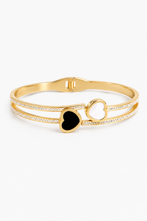 Twin Hearts Luxe Crystal Bracelet – 316 Stainless Steel Anti-Tarnish Waterproof Korean Western Bracelet for Girls & Women
