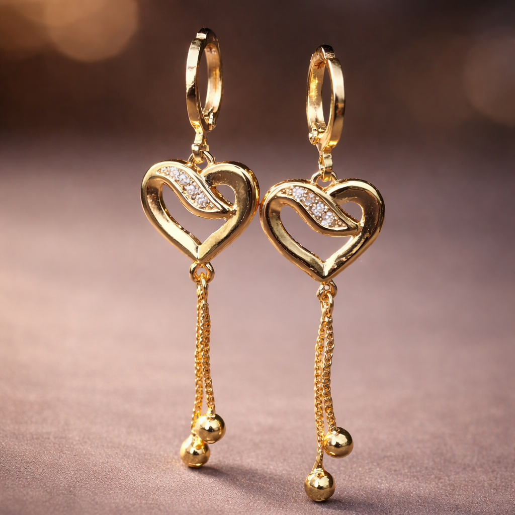 Anti Tarnish Waterproof Premium Korean Heart Charm Tassel Earrings | Waterproof Gold Plated Anti Tarnish Fashion Jewellery Earrings for Women & Girls - Korean Western Trending Jewellery, 6 Month Guarantee