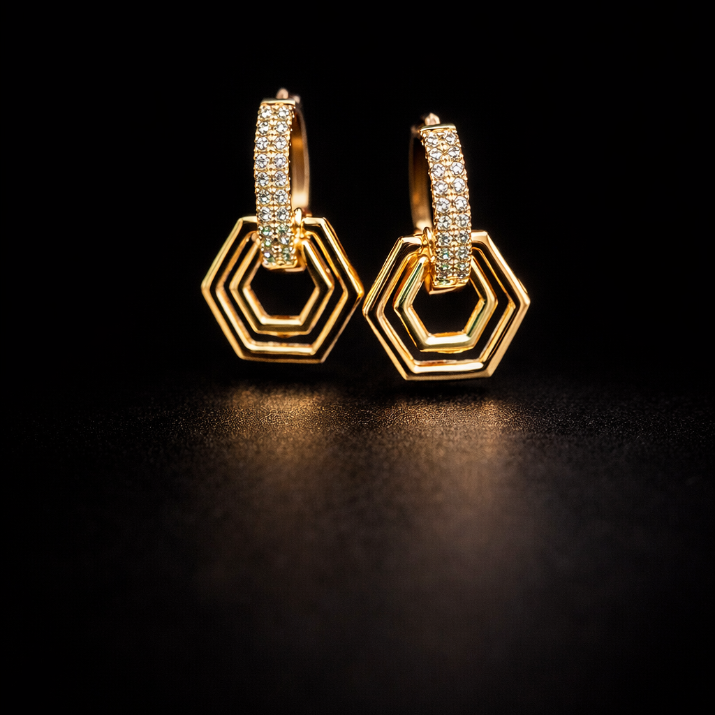 Anti Tarnish Waterproof Anti Tarnish Waterproof Hexagon Hoop Earrings for Women | Gold Plated Korean Geometric CZ Earrings | Trendy Daily Wear Jewellery Earrings for Women & Girls - Korean Western Trending Jewellery, 6 Month Guarantee