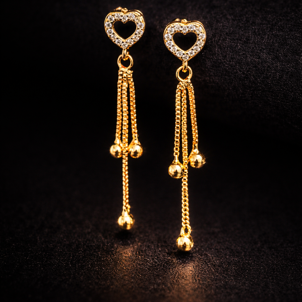 Anti Tarnish Waterproof Anti Tarnish Waterproof Heart Drop Earrings for Women | Gold Plated Korean Tassel Earrings | Premium Daily Wear Jewellery Earrings for Women & Girls - Korean Western Trending Jewellery, 6 Month Guarantee