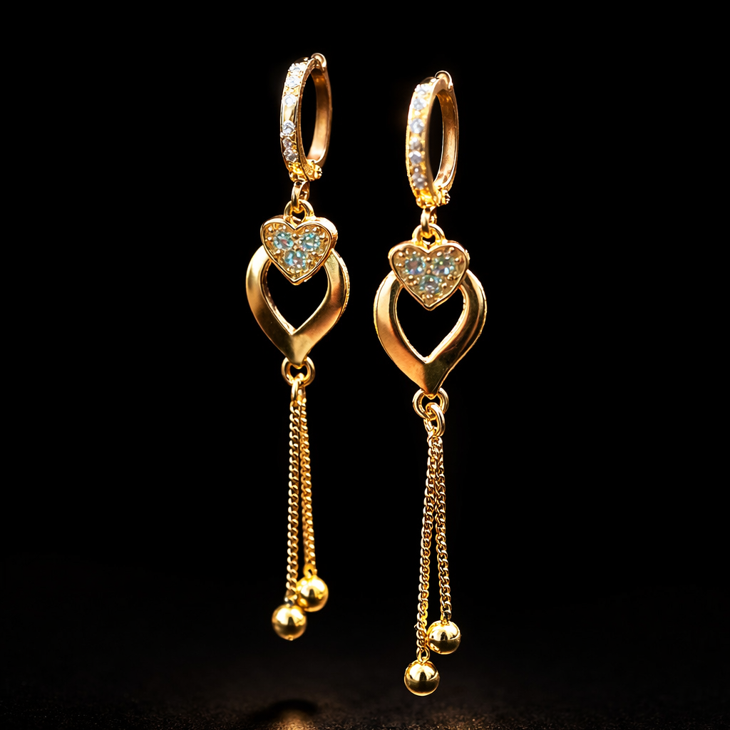 Anti Tarnish Waterproof Anti Tarnish Waterproof Heart Hoop Tassel Earrings for Women | Gold Plated Korean Style CZ Drop Earrings | Trendy Daily Wear Earrings for Women & Girls - Korean Western Trending Jewellery, 6 Month Guarantee