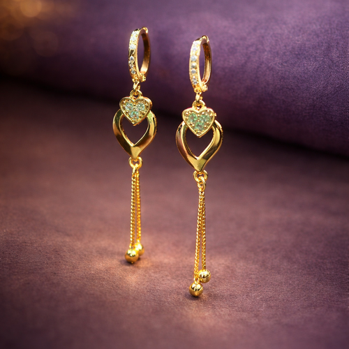 Anti Tarnish Waterproof Anti Tarnish Waterproof Heart Hoop Tassel Earrings for Women | Gold Plated Korean Style CZ Drop Earrings | Trendy Daily Wear Earrings for Women & Girls - Korean Western Trending Jewellery, 6 Month Guarantee