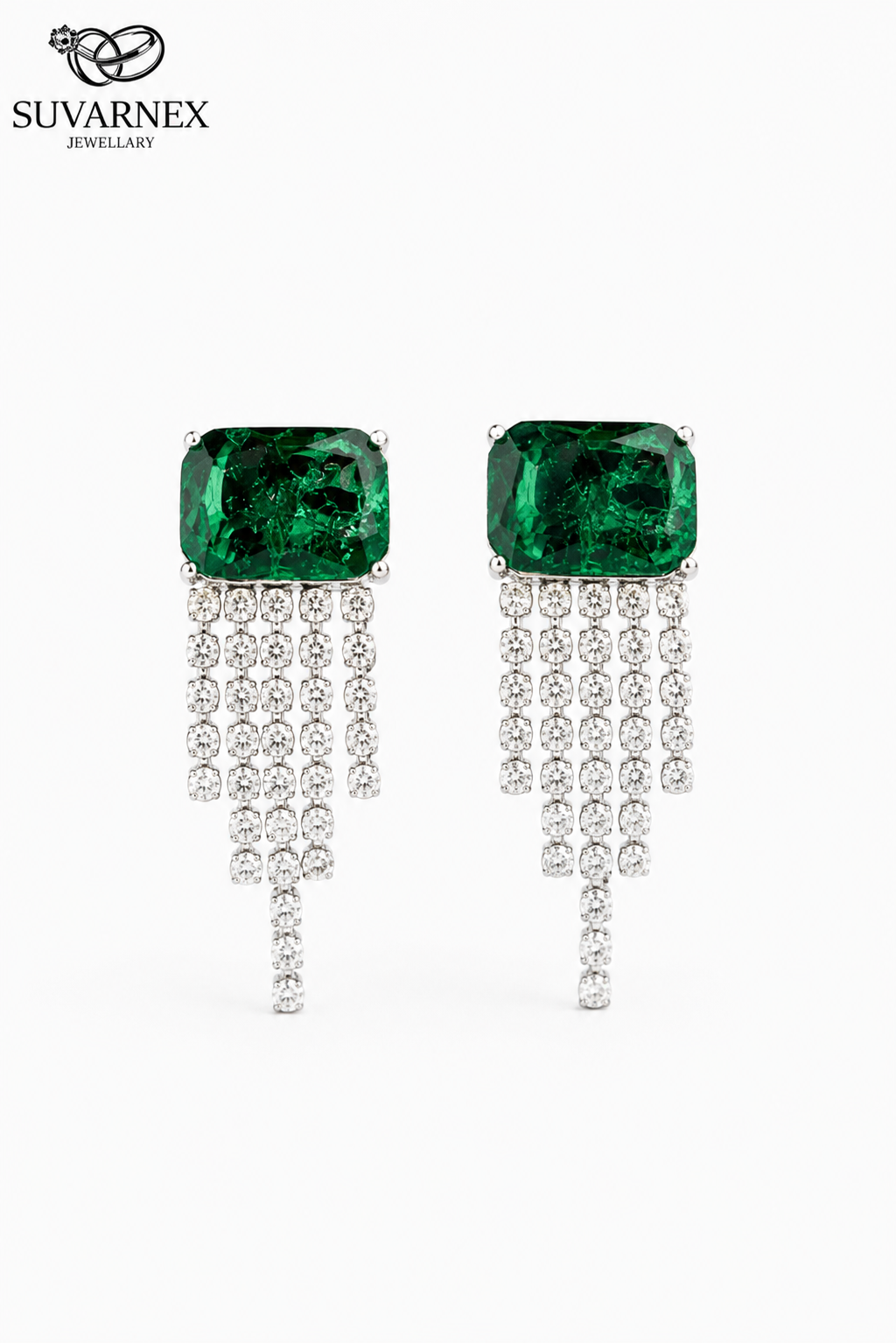 Anti Tarnish Waterproof Elegant Green Stone AD Drop Earrings | Premium Cubic Zirconia Party Wear Earrings for Girls & Women Earrings for Women & Girls - Korean Western Trending Jewellery, 6 Month Guarantee