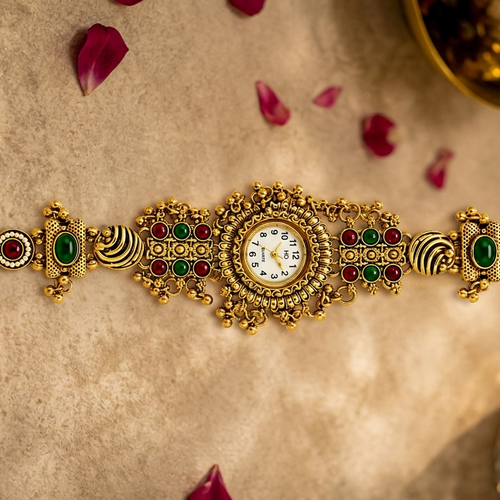 Suvarnex Kashmiri Heritage Watch for Women – Indian Vintage Heritage Watch with Kashmiri Bracelet Design | Elegant Traditional Gift Watch