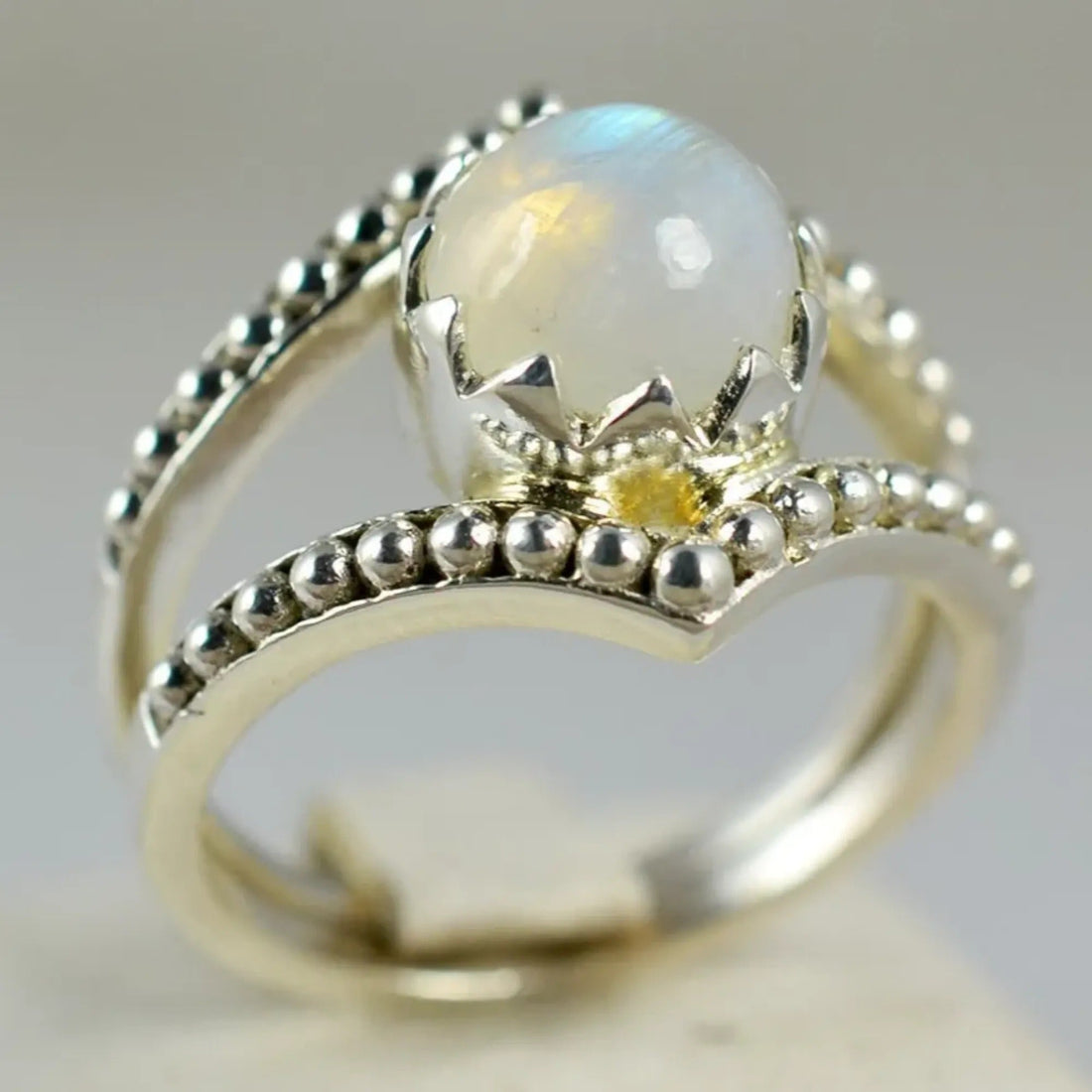 Rainbow Moonstone 925 Sterling Silver Handmade Statement Ring- Boho June Birthstone Jewelry - Perfect Gift for Her Birthday Anniversary Christmas Valentine Day