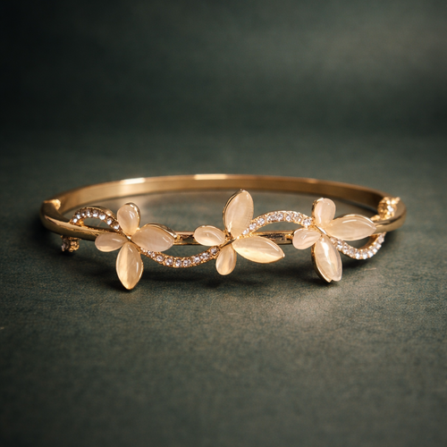 Anti Tarnish Waterproof Women's Tulip Bracelet for Women | Gold Plated Green Stone Floral Vine Bracelet | Bracelet for Women & Girls - Western Trending Jewellery, 6 Month Guarantee