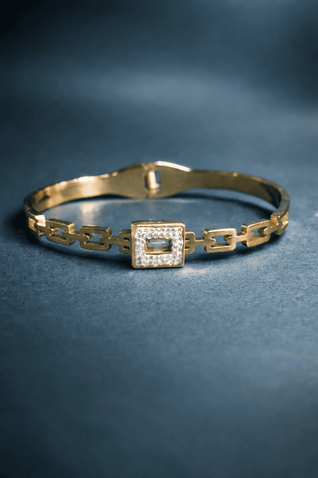 Anti Tarnish Waterproof Gold AD Square Link Bracelet for Women & Girls - Western Trending, 6 Month Guarantee
