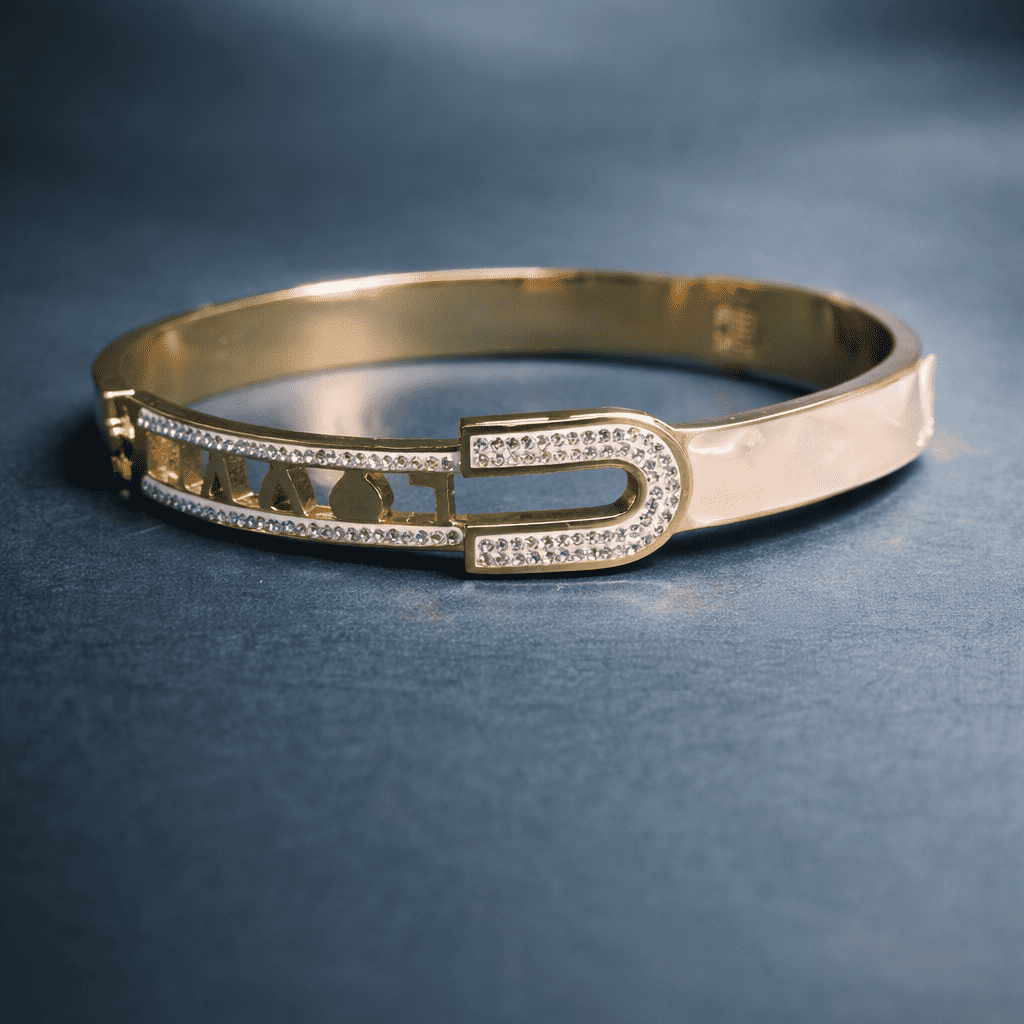 Celestia Luxe Crystal Buckle Bracelet – 316 Stainless Steel Anti-Tarnish Waterproof Korean Western Gold Bracelet for Girls & Women