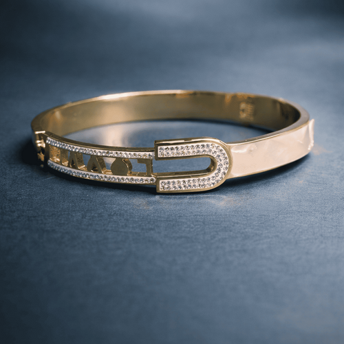 Celestia Luxe Crystal Buckle Bracelet – 316 Stainless Steel Anti-Tarnish Waterproof Korean Western Gold Bracelet for Girls & Women