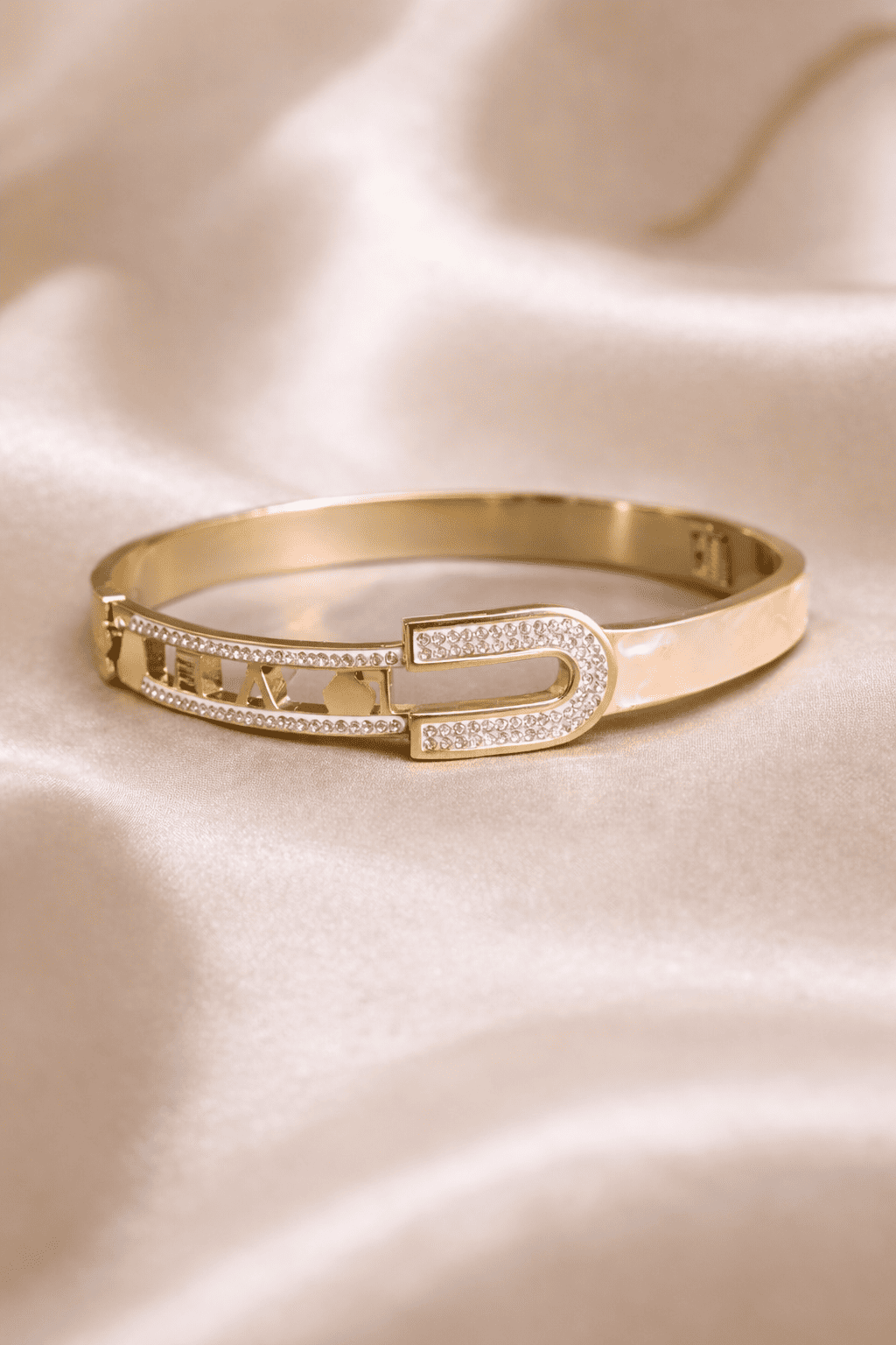 Celestia Luxe Crystal Buckle Bracelet – 316 Stainless Steel Anti-Tarnish Waterproof Korean Western Gold Bracelet for Girls & Women
