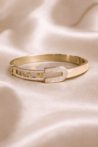 Celestia Luxe Crystal Buckle Bracelet – 316 Stainless Steel Anti-Tarnish Waterproof Korean Western Gold Bracelet for Girls & Women