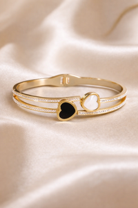 Twin Hearts Luxe Crystal Bracelet – 316 Stainless Steel Anti-Tarnish Waterproof Korean Western Bracelet for Girls & Women