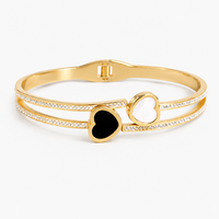 Twin Hearts Luxe Crystal Bracelet – 316 Stainless Steel Anti-Tarnish Waterproof Korean Western Bracelet for Girls & Women
