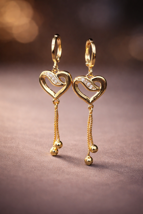 Anti Tarnish Waterproof Premium Korean Heart Charm Tassel Earrings | Waterproof Gold Plated Anti Tarnish Fashion Jewellery Earrings for Women & Girls - Korean Western Trending Jewellery, 6 Month Guarantee