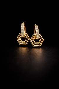 Anti Tarnish Waterproof Anti Tarnish Waterproof Hexagon Hoop Earrings for Women | Gold Plated Korean Geometric CZ Earrings | Trendy Daily Wear Jewellery Earrings for Women & Girls - Korean Western Trending Jewellery, 6 Month Guarantee