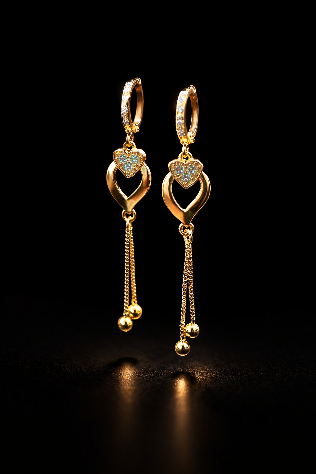Anti Tarnish Waterproof Anti Tarnish Waterproof Heart Hoop Tassel Earrings for Women | Gold Plated Korean Style CZ Drop Earrings | Trendy Daily Wear Earrings for Women & Girls - Korean Western Trending Jewellery, 6 Month Guarantee