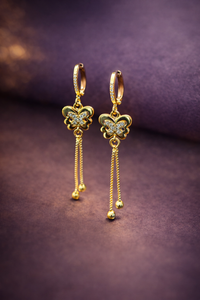 Anti Tarnish Waterproof Luxury Gold Plated Butterfly Tassel Earrings | Anti Tarnish Waterproof Korean Style CZ Hoop Earrings Earrings for Women & Girls - Korean Western Trending Jewellery, 6 Month Guarantee