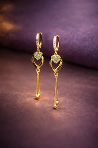 Anti Tarnish Waterproof Anti Tarnish Waterproof Heart Hoop Tassel Earrings for Women | Gold Plated Korean Style CZ Drop Earrings | Trendy Daily Wear Earrings for Women & Girls - Korean Western Trending Jewellery, 6 Month Guarantee
