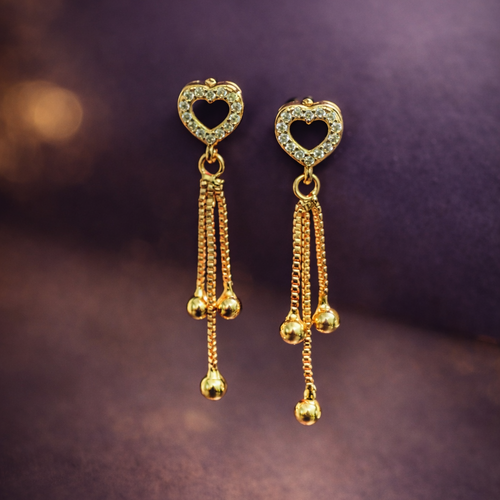 Anti Tarnish Waterproof Anti Tarnish Waterproof Heart Drop Earrings for Women | Gold Plated Korean Tassel Earrings | Premium Daily Wear Jewellery Earrings for Women & Girls - Korean Western Trending Jewellery, 6 Month Guarantee
