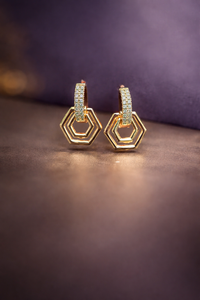 Anti Tarnish Waterproof Anti Tarnish Waterproof Hexagon Hoop Earrings for Women | Gold Plated Korean Geometric CZ Earrings | Trendy Daily Wear Jewellery Earrings for Women & Girls - Korean Western Trending Jewellery, 6 Month Guarantee