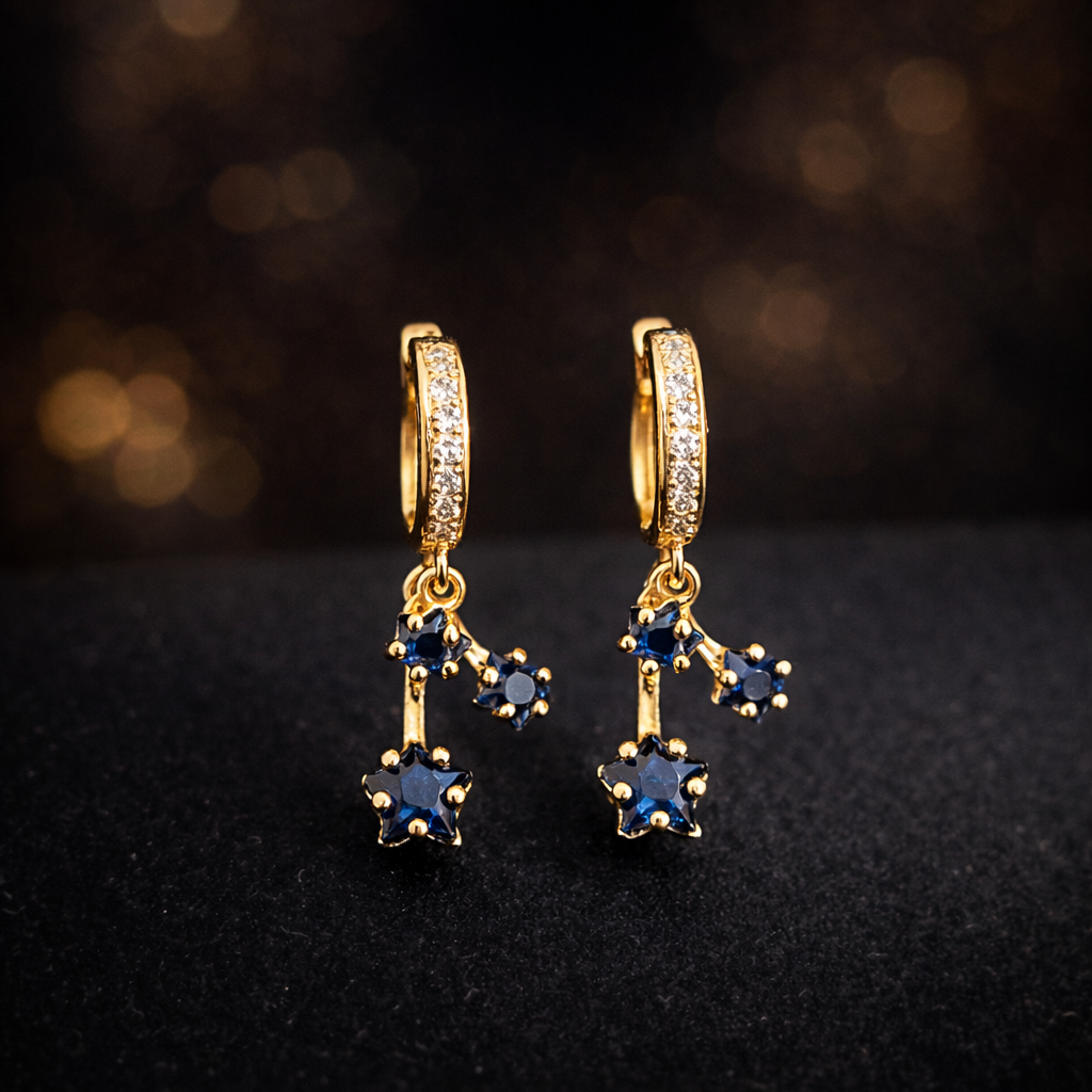 Blue Star Drop Huggie Hoop Earrings for Women & Girls - Anti Tarnish Waterproof  - Korean Western Trending, 6 Month Guarantee