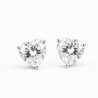 Anti Tarnish Waterproof Heart Cut American Diamond Stud Earrings for Women | Elegant CZ Solitaire Earrings | Daily Wear Jewellery Earrings for Women & Girls - Korean Western Trending Jewellery, 6 Month Guarantee