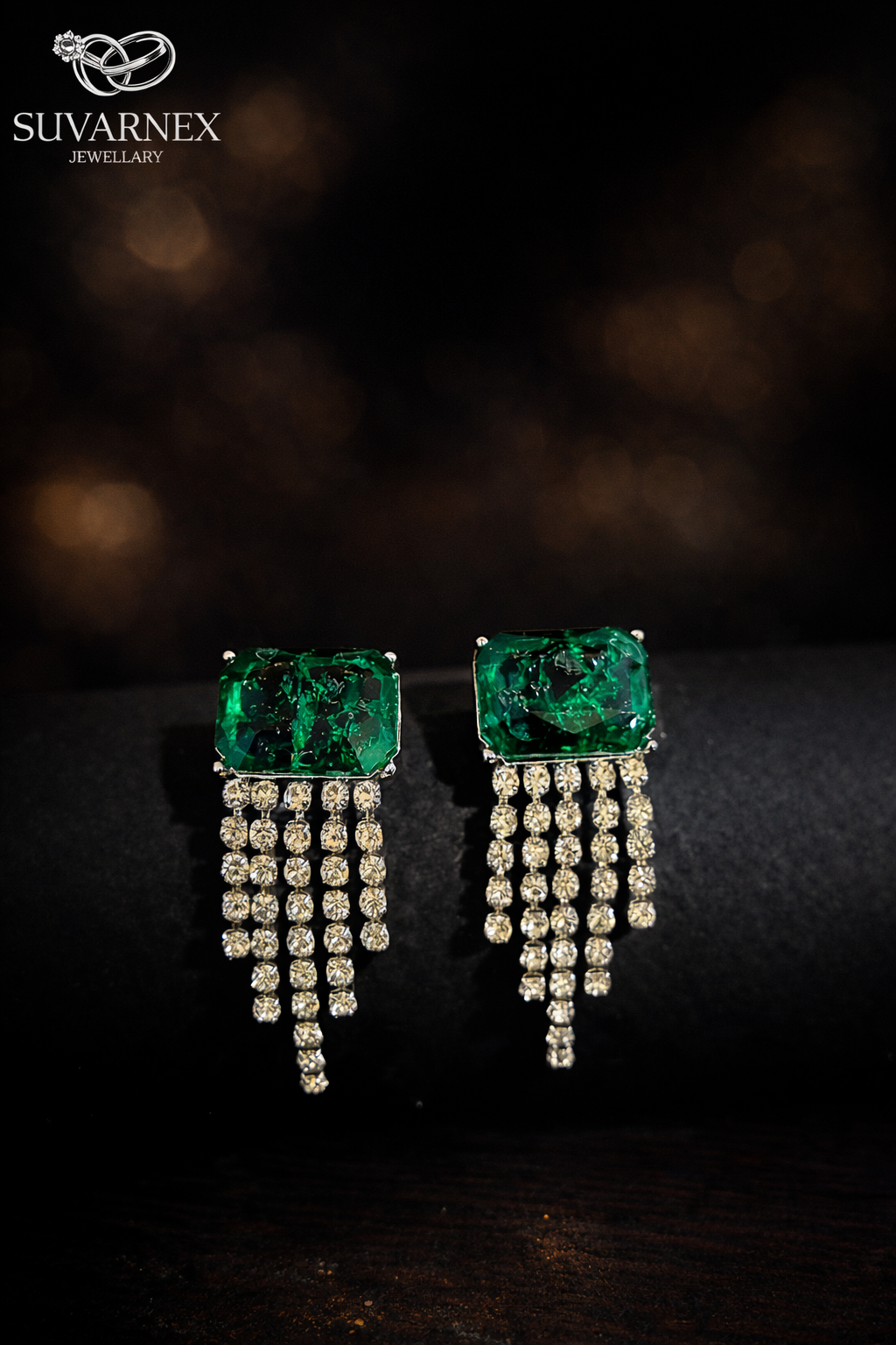 Anti Tarnish Waterproof Green Emerald Crystal Tassel Drop Earrings for Women & Girls - Party Wear Western Trending, 6 Month Guarantee