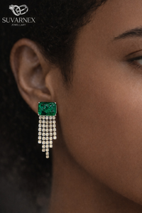 Anti Tarnish Waterproof Elegant Green Stone AD Drop Earrings | Premium Cubic Zirconia Party Wear Earrings for Girls & Women Earrings for Women & Girls - Korean Western Trending Jewellery, 6 Month Guarantee