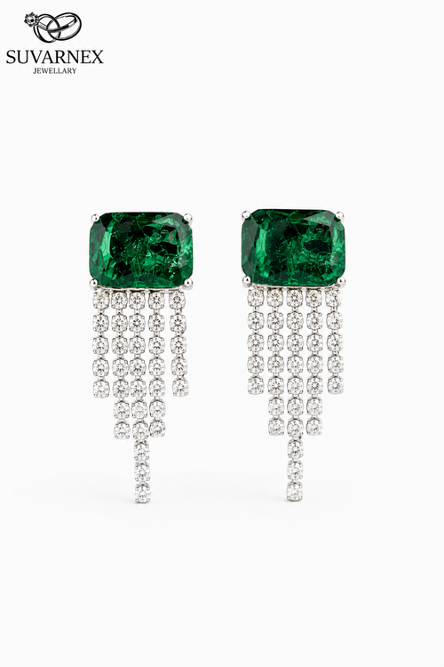 Anti Tarnish Waterproof Elegant Green Stone AD Drop Earrings | Premium Cubic Zirconia Party Wear Earrings for Girls & Women Earrings for Women & Girls - Korean Western Trending Jewellery, 6 Month Guarantee