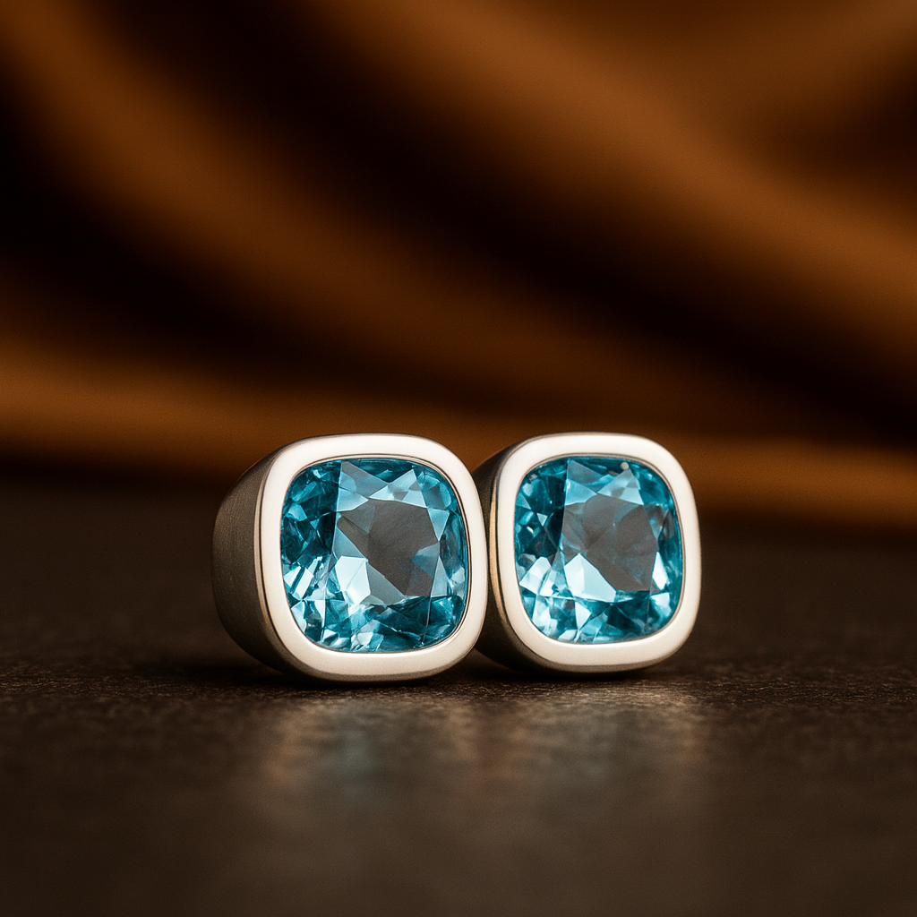 Aqua Blue Crystal Square Stud Earrings for Women & Girls -Anti Tarnish Waterproof  - Korean Western Trending, 6 Month Guarantee