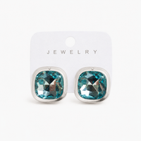 Anti Tarnish Waterproof Classic Blue Cushion Cut Crystal Stud Earrings | American Diamond Fashion Jewellery for Women Earrings for Women & Girls - Korean Western Trending Jewellery, 6 Month Guarantee