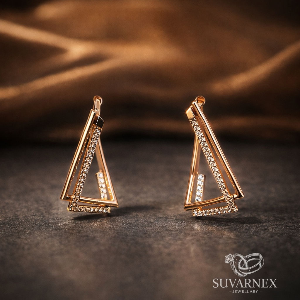 Anti Tarnish Waterproof Rose Gold Geometric Triangle Hoop Earrings for Women & Girls - Western Trending, 6 Month Guarantee