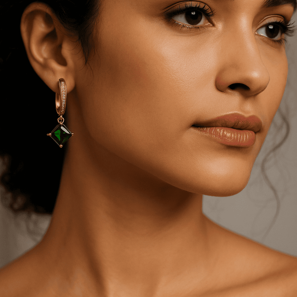 Emerald Glow AD Diamond Hoop Earrings – 316 Stainless Steel Anti-Tarnish Waterproof Korean Western Earrings for Girls