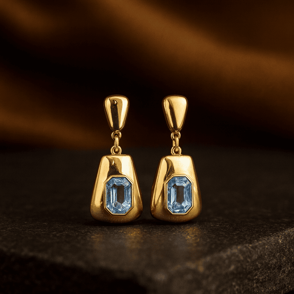 Aqua Luxe AD Stone Drop Earrings – 316 Stainless Steel Anti-Tarnish Waterproof Korean Western Earrings for Girls