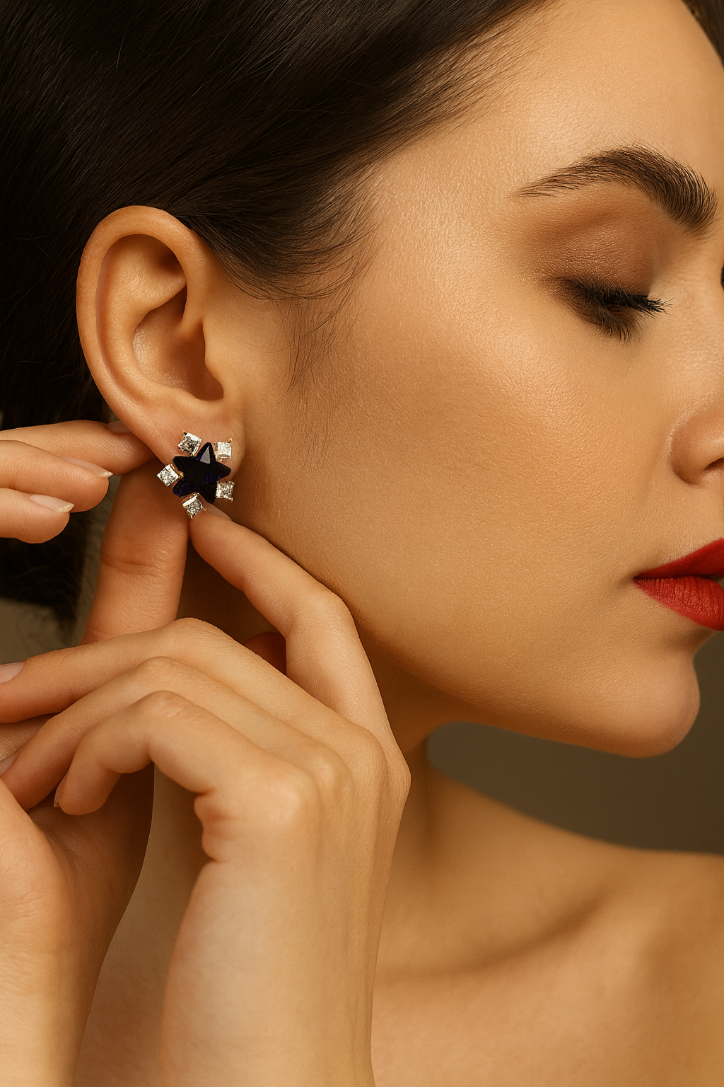Midnight Star AD Diamond Stud Earrings – 316 Stainless Steel Anti-Tarnish Waterproof Korean Western Earrings for Girls