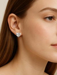 Anti Tarnish Waterproof Heart Cut American Diamond Stud Earrings for Women | Elegant CZ Solitaire Earrings | Daily Wear Jewellery Earrings for Women & Girls - Korean Western Trending Jewellery, 6 Month Guarantee
