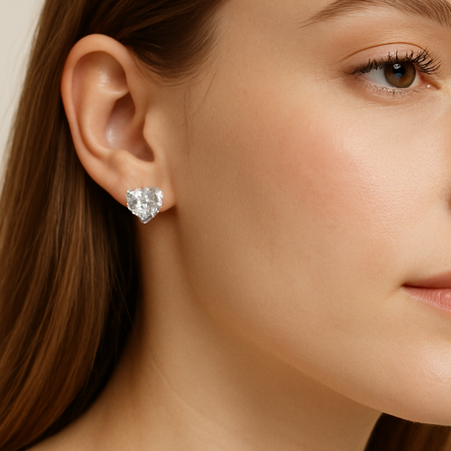 Anti Tarnish Waterproof Heart Cut American Diamond Stud Earrings for Women | Elegant CZ Solitaire Earrings | Daily Wear Jewellery Earrings for Women & Girls - Korean Western Trending Jewellery, 6 Month Guarantee