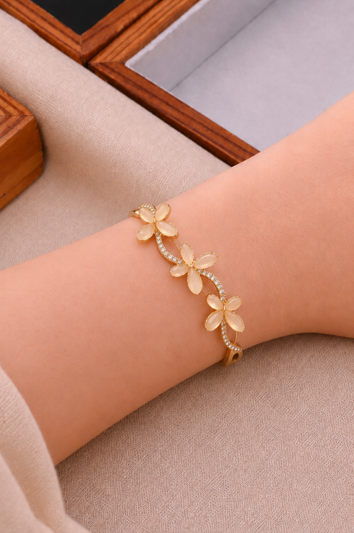 Anti Tarnish Waterproof Women's Tulip Bracelet for Women | Gold Plated Green Stone Floral Vine Bracelet | Bracelet for Women & Girls - Western Trending Jewellery, 6 Month Guarantee