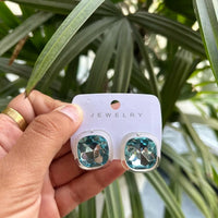Anti Tarnish Waterproof Classic Blue Cushion Cut Crystal Stud Earrings | American Diamond Fashion Jewellery for Women Earrings for Women & Girls - Korean Western Trending Jewellery, 6 Month Guarantee