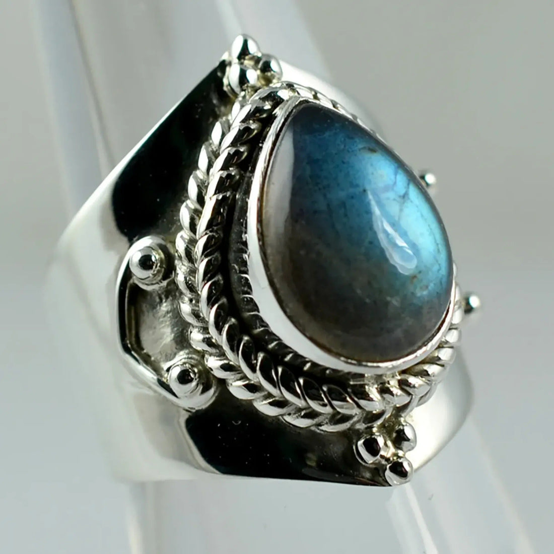 Natural Labradorite Pear Shape 925 Sterling Silver Handmade Ring - Boho January Birthstone Jewelry - Perfect Gift for Her Birthday Anniversary Christmas Valentine Day