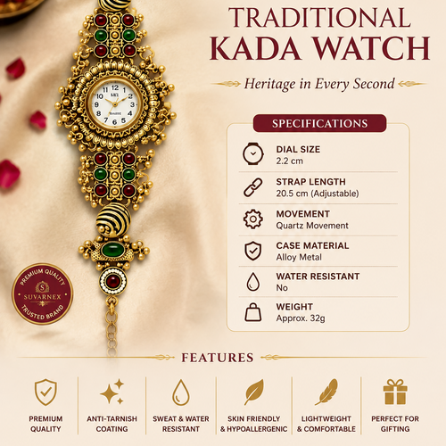 Suvarnex Kashmiri Heritage Watch for Women – Indian Vintage Heritage Watch with Kashmiri Bracelet Design | Elegant Traditional Gift Watch