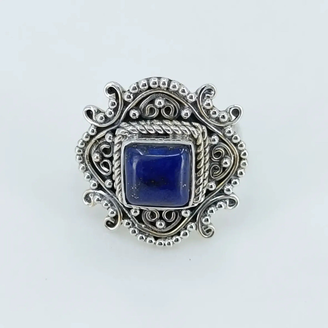 Lapis Lazuli 925 Sterling Silver Handmade Statement Ring- Natural Blue Cushion Shape Gemstone Boho September Birthstone Jewelry - Perfect Gift for Her Birthday Anniversary Christmas Valentine Day