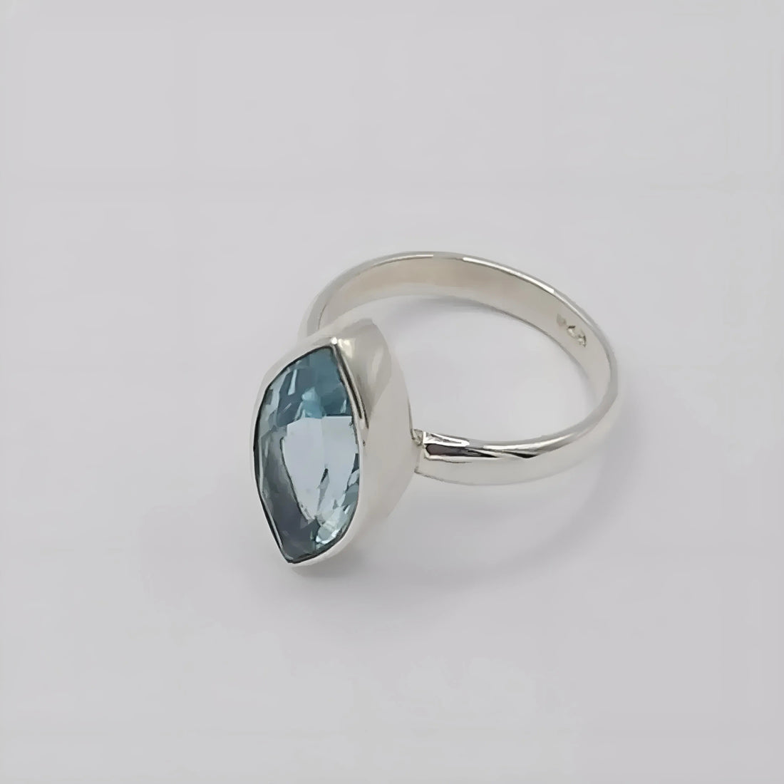 Navya Craft Blue Topaz Marquise Sterling Silver Ring - Handcrafted Statement Jewelry for Women - Gift for Her