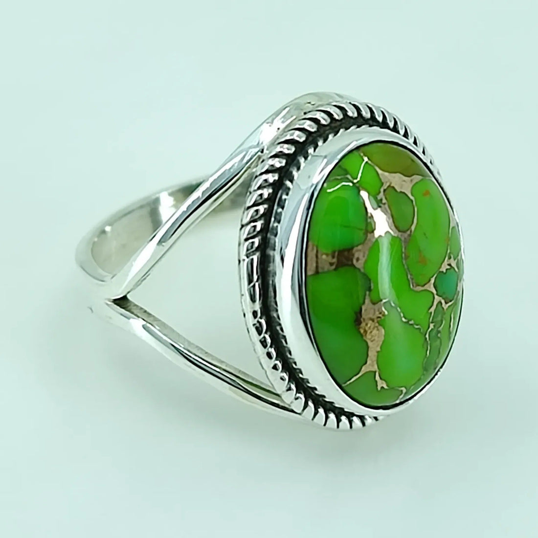 Green Copper Turquoise 925 Sterling Silver Handmade Ring - Boho January Birthstone Jewelry - Perfect Gift for Her Birthday Anniversary Christmas Valentine Day