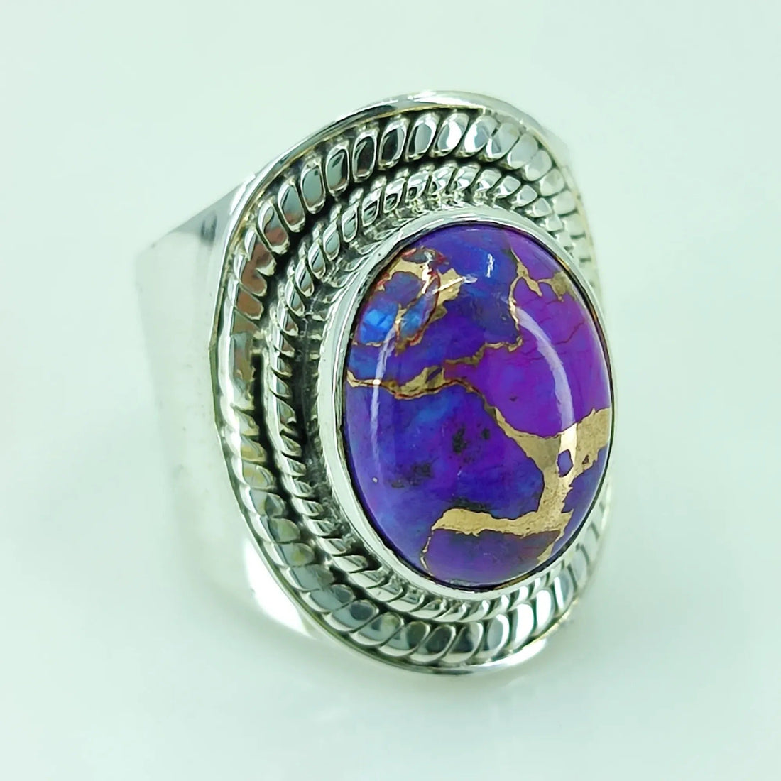 Purple Copper Turquoise oval Shape 925 Sterling Silver Handmade Ring - Boho December Birthstone Jewelry - Perfect Gift for Her Birthday Anniversary Christmas Valentine Day