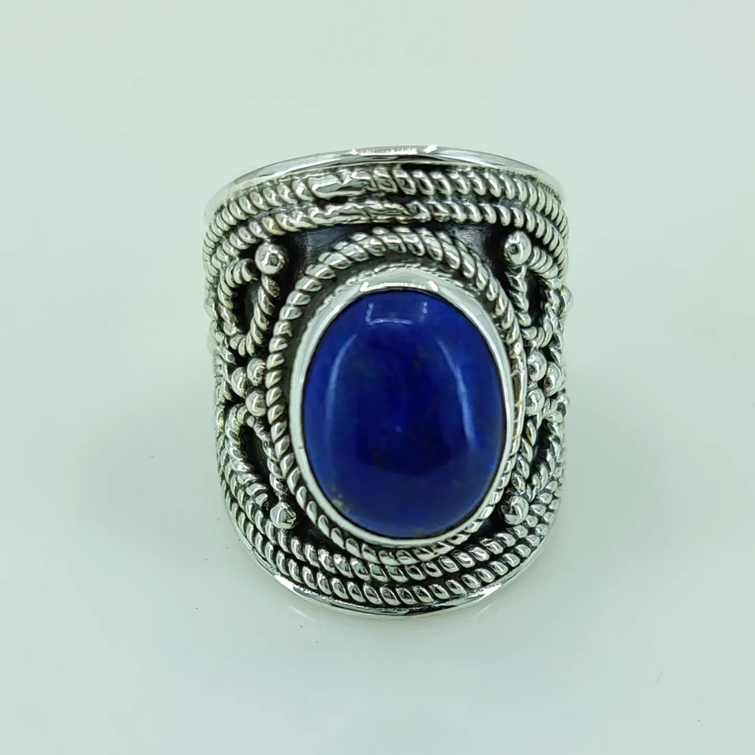 Lapis Lazuli 925 Sterling Silver Handmade Statement Ring - Natural Blue Oval shape Gemstone Boho September Birthstone Jewelry - Perfect Gift for Her Birthday Anniversary Christmas Valentine Day