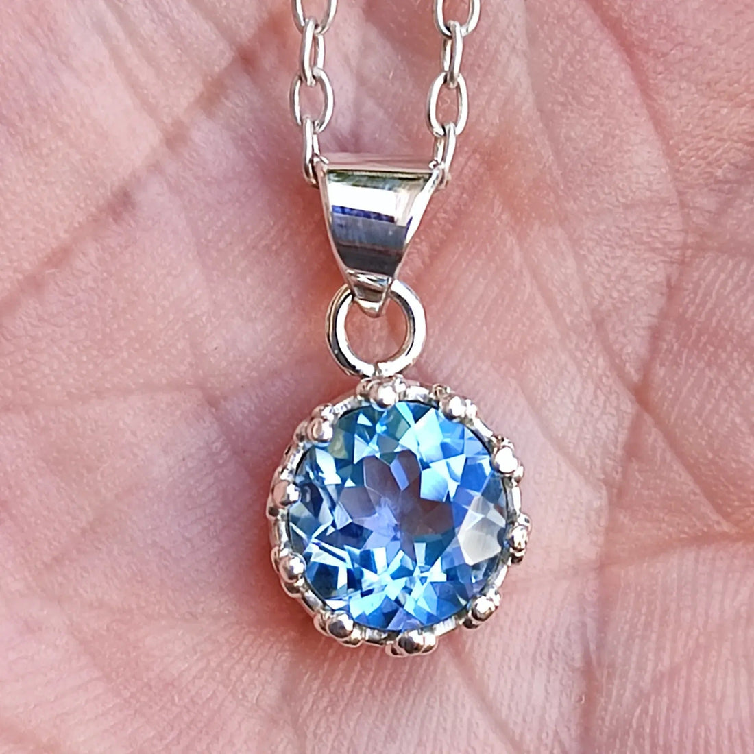 Navya Craft 925 Solid Sterling Silver Blue Topaz round Handmade Women Necklace Christmas Anniversary Birthday Valentine Day Gift wife her mother sister best friend