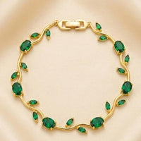Anti Tarnish Waterproof Women's Tulip Bracelet for Women | Gold Plated Green Stone Floral Vine Bracelet | Bracelet for Women & Girls - Western Trending Jewellery, 6 Month Guarantee