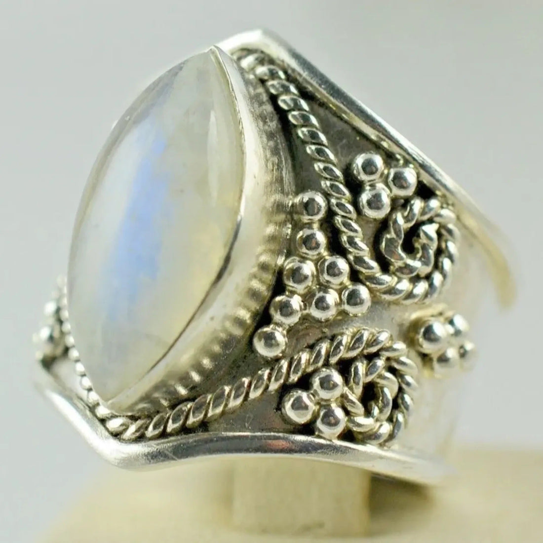 Rainbow Moonstone 925 Sterling Silver Handmade Statement Ring - Boho June Birthstone Jewelry - Perfect Gift for Her Birthday Anniversary Christmas Valentine Day