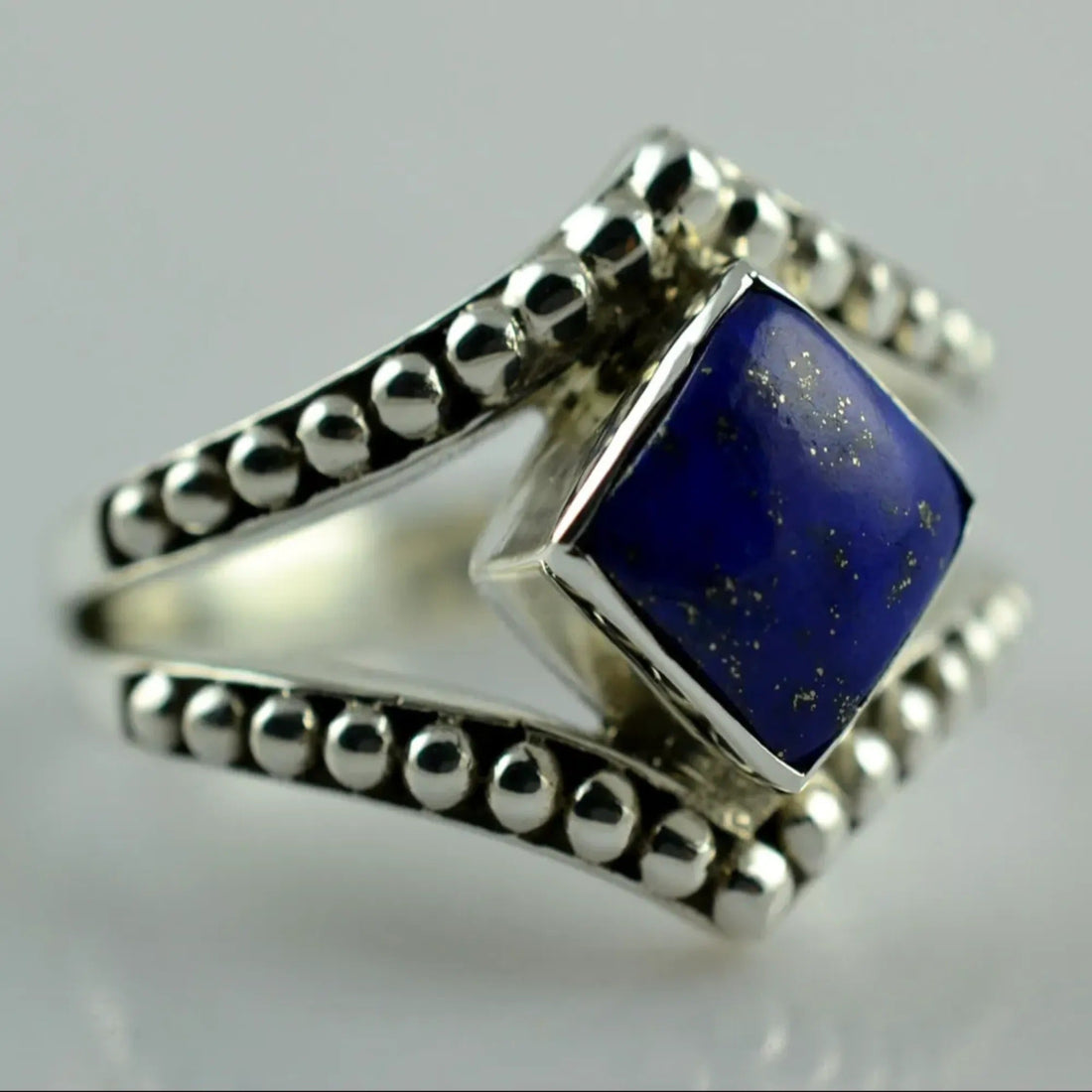 Lapis Lazuli 925 Sterling Silver Handmade Ring - Natural Blue Cushion Shape Gemstone Boho September Birthstone Jewelry - Perfect Gift for Her Birthday Anniversary Christmas Valentine Day
